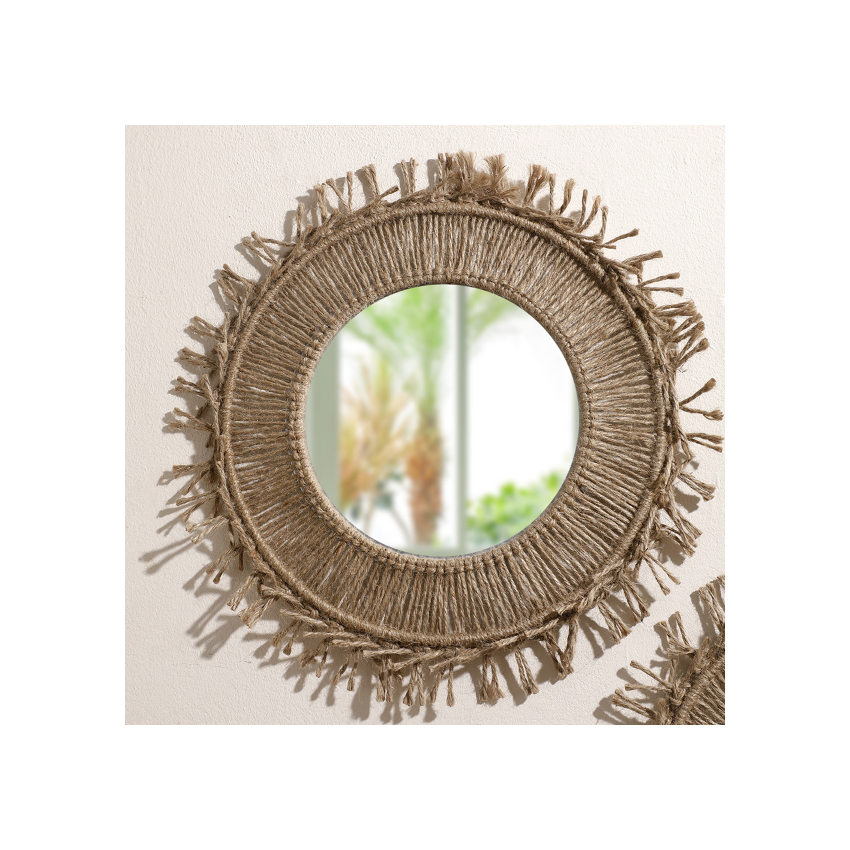 Bohemian Handmade Curry Cotton Rope Weave Round Wall Mirror