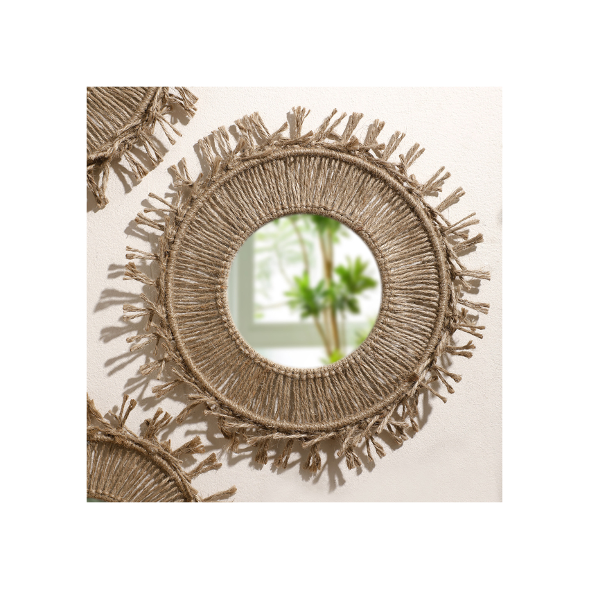 Bohemian Handmade Curry Cotton Rope Weave Round Wall Mirror