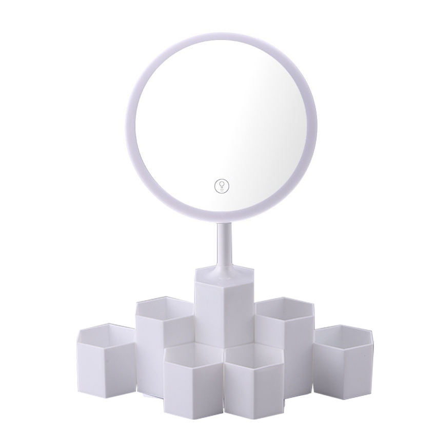 LED Makeup Mirror Desktop With Light Storage Tube