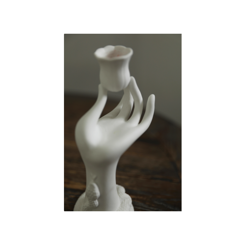 Matte Cool White Finger Ceramic Candlestick