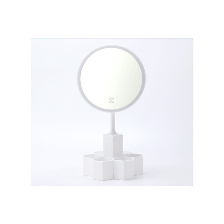 LED Makeup Mirror Desktop With Light Storage Tube